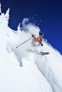 Skier on steeps in powder at Big Mountain resort in Whitefish Montana. Chuck Haney / Danita Delimont by Danita Delimont
