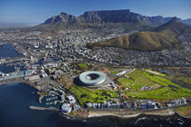 South Africa. Aerial view of Cape Town Stadium, Golf Club, Table Mountain. David Wall / Danita Delimont von Danita Delimont