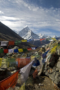 Nepal. Prayer flags. Everest Base Camp Trail.  Peak of Ama Dablam in background. Barbara Noyes / Danita Delimont by Danita Delimont