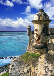 Puerto Rico, San Juan, Fort San Felipe del Morro. Watch towers and ocean. Michael Glatt / Danita Delimont by Danita Delimont
