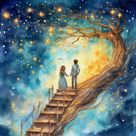 Tree-touching-sky-stars-stairs-couple-climbing-on-stairs-af