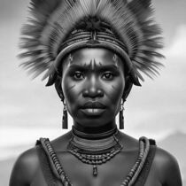 Portrait in black and white of Huli Wigmen tribe woman by Luigi Petro