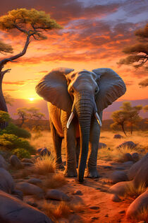 Elefant im Sonnenuntergang von hespiegl