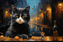 Black Cat and Cafe Terrace at Night Van Gogh inspired - Schwarze Katze und Caféterrasse bei Nacht von Erika Kaisersot