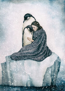 Woman-with-penguins-snow-d