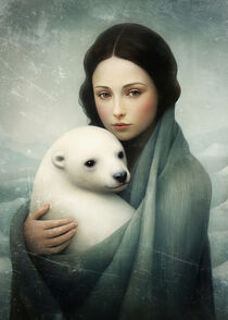 Woman with Baby Seal von Paula  Belle Flores