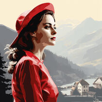 SWISS WOMAN IN THE MOUNTAINS RED von Poptonicart by Claudia Sauter