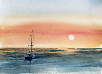 Sonnenuntergang mit Segelboot von Sonja Jannichsen
