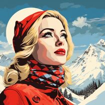 SKIING WOMAN IN SWITZERLAND 55 by Poptonicart by Claudia Sauter