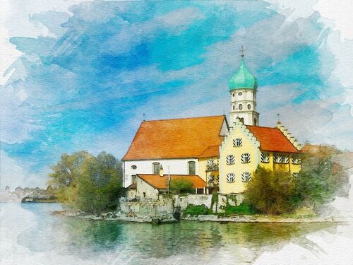 Wasserburg-bodensee-watercolor