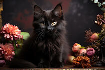Cute Black Cat and Flowers - Süße schwarze Katze und Blumen von Erika Kaisersot