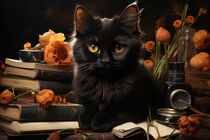 'Cute Black Cat and Flowers - Süße schwarze Katze und Blumen' von Erika Kaisersot