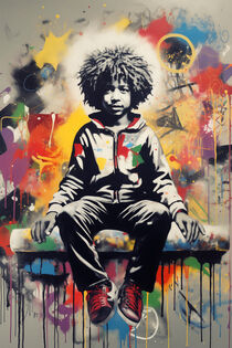 'Farbenfrohes Graffiti Kind im Banksy Stil' by Frank Daske