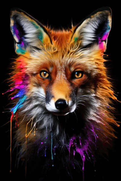 Fox-with-colorsplatters-and-brushstrokes-digital-artwork-poster-framed-print