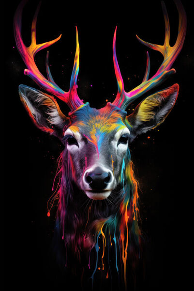 Colorful-neon-deer-bodybpaint-canvas-print