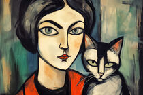 Portrait Frau mit Katze - Inspiriert vom Deutschen Expressionismus by Frank Daske