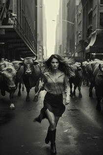 KI Fotografie Model und Raging Bulls in New York City by Frank Daske