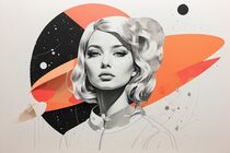 Contemporary minimal collage art. Sketch cosmic girl in creative. space. Pop zine culture