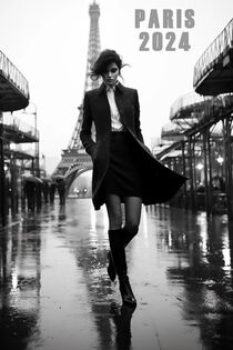 Rainy Day in Paris 2024 | Schwarz-Weiß Poster von Frank Daske