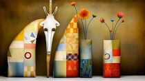 Still life with giraffe and flowers by Odon Czintos