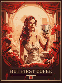 Erstmal ein Kaffee | But First Coffee | Vintage Poster von Frank Daske