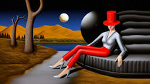Woman in red pants and hat by Odon Czintos