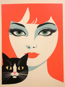 Rothaarige Retro Frau mit schwarzer Katze | Redhead retro woman with black cat von Frank Daske