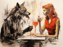 Blind Date | Auf ein Glas Wein mit Wolf | KI Zeichnung by Frank Daske