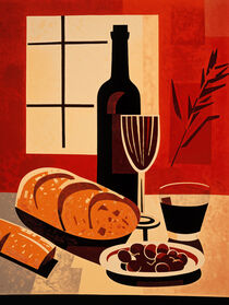 Die Einfachen Dinge | Brot, Wein, Oliven | Dekoratives Küchenposter von Frank Daske