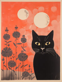Schwarze Retro-Katze im Sonnenuntergang von Frank Daske