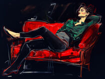 Colette auf dem Roten Sofa | Acryl auf Papier by Frank Daske