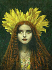 Sunflower Girl Pre-Raphaelite Style
