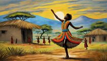 Dancing Maasai in a colorful setting von Gina Koch