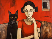 'Mona und Mieze in Rot | Katzenfrau' von Frank Daske