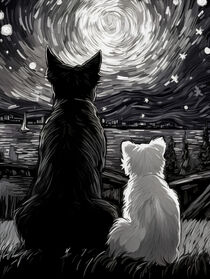 Hunde in der Sternennacht | Dogs in a Starry Night | Inspiriert von Van Gogh by Frank Daske