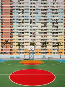 Basketball court and rainbow colored building facade in Hong Kong by oh aniki