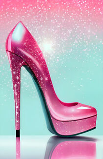 Sparkling high heel shoe on a pink and blue background. Barbie Style by moonbloom