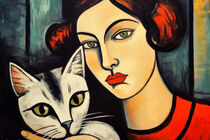 Expressionistische Katzenfrau mit grünen Augen und roten Haaren  von Frank Daske