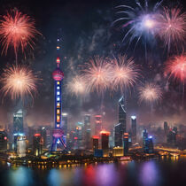 Fireworks over Shanghai - Colorful Delight in the Night Sky von Gina Koch