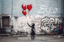Graffiti Mädchen mit Ballons | Banksy Street Art Interpretation  von Frank Daske