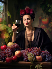 'Prost Frida Kahlo | Fotorealistisches Portrait mit Weinglas' von Frank Daske