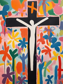 Jesus Christus am Kreuz | Moderne farbenfrohe Darstellung für Kirche und Wohnzimmer von Frank Daske