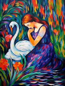 Leda mit dem Schwan | Leda with the Swan | Farbenfrohe Malerei by Frank Daske