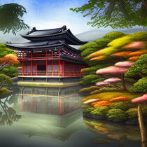 Tranquil Reflections. A Serene Japanese Oasis. AI generated image. 02 by Luigi Petro