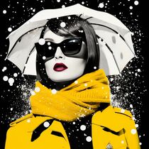 SNOWING YELLOW WOMAN von Poptonicart by Claudia Sauter