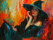 Zauberin im Home Office | Witch in Home Office | Fauvistisches Gemälde by Frank Daske