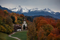 Bavarian Alps with church of Wamberg in Garmisch-Partenkirchen during autumn  by Bastian Linder