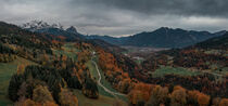 Bavarian Alps panorama with church of Wamberg during autumn 