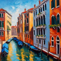 Oil painting of Venetian architecture and water canal in Venice by Luigi Petro