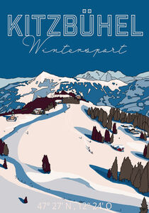 Kitzbühel Bergfahrt Wintersport-Plakat von Thomas Neumann